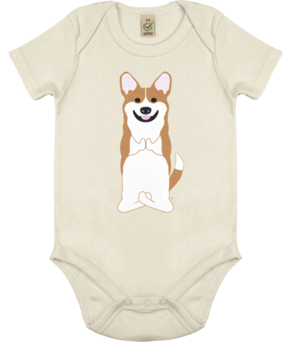 Unisex Yoga Corgi Bodysuit Organic Cotton (Newborn -18 months) ecru