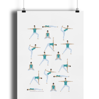 Yoga Poses Poster – Giclee Art Print – Women in Teal Yoga Wall Art – YOWOCPOSTER