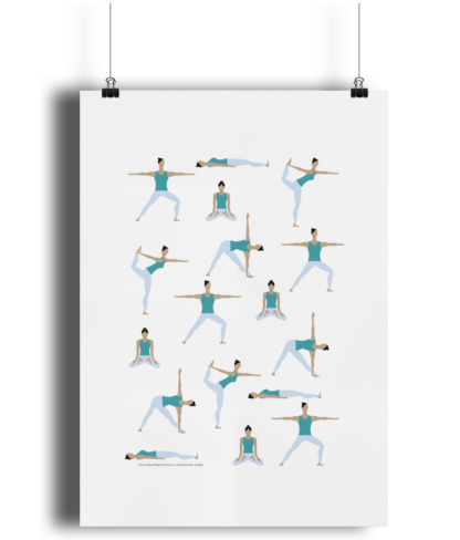 Yoga-Poses-Poster-Giclee-Art-Print-Women-in-Teal-Yoga-Wall-Art YOWOCPOSTER