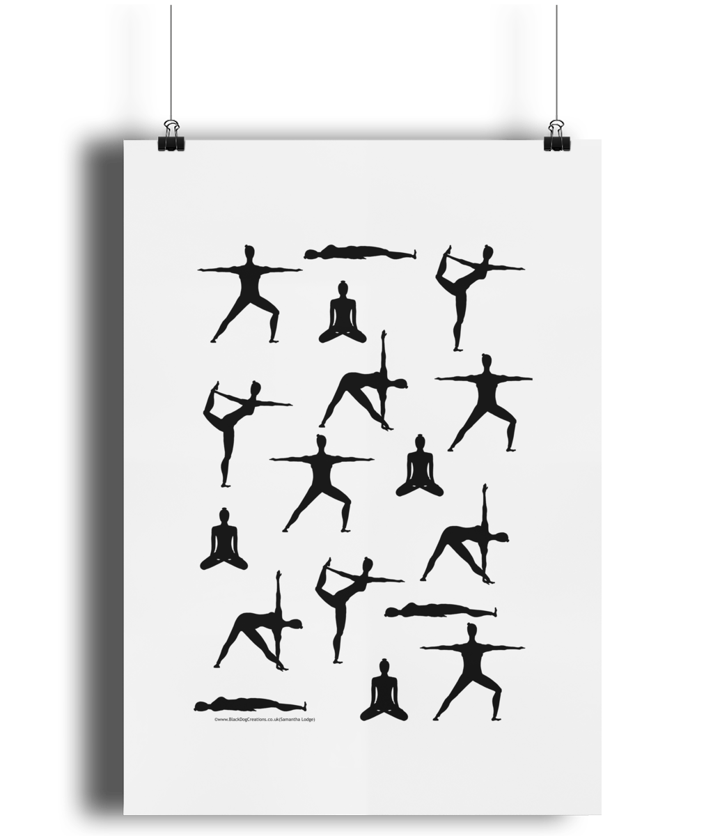 Yoga Silhouette Poses Poster Giclee Art Print Yoga Wall Art