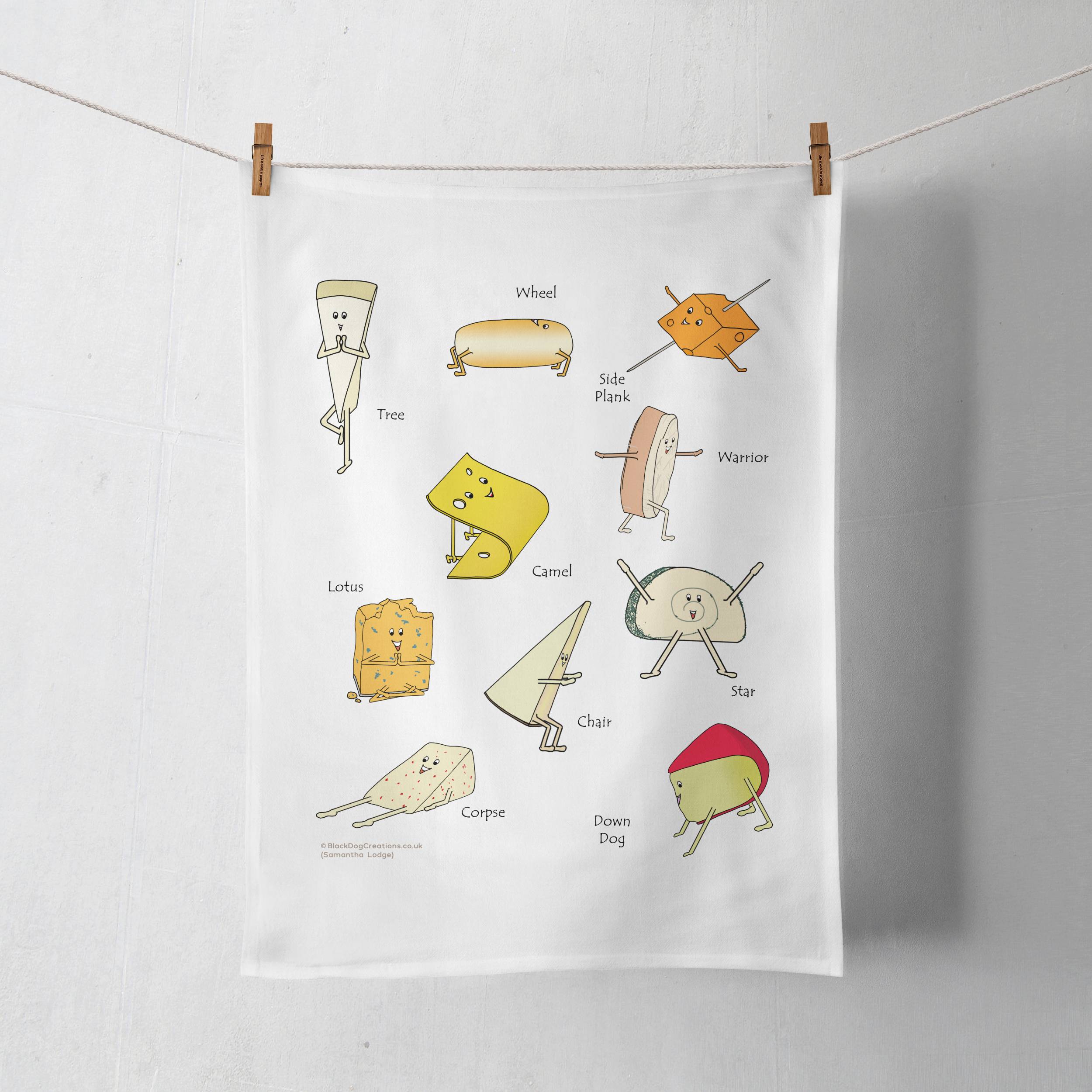 Yoga Poses Cheese Yoga Tea Towel Yoga Gift For Yoga Lover Cheese Lover Gift Women Men Pilates Gift Cook Chef Mum Dad WHI